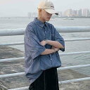 カジュアルシャツ 半袖 オーバーサイズ メンズ トップス シャツ 2タイプ 大きいサイズ ビッグサイズ OVERSIZE 5分袖 夏 無地 ゆるシャツ レイヤー...