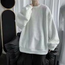 ふわふわ フリース クリーネック メンズ ゆったり カットソー トップス トレーナー 無地 男女兼用 ユニセックス 秋冬 スウェット 暖かい あったか ルームウ...