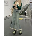 デニム マーメイドスカート ヴィンテージ加工 フレアスカート マキシ丈 ミモレ丈 ロングスカート ゆったり 大きいサイズ レディース 大人 春夏 ボトムス シン...