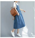 サロペット 夏 デニム ワンピース 膝丈 デニムワンピ デニムサロペット 夏 無地 ゆったり 大きいサイズ 体型カバー ブルー 送料無料