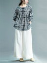 ブラウス レディース チュニック トップス 半袖 5分袖 大きいサイズ 花柄 綿麻混 涼しい オシャレ 大きい ゆったり 通勤 エスニック ナチュラル カジュア...