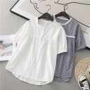 シャツ ブラウス レディース 夏 半袖 トップス Tシャツ フリル シャツブラウス 白シャツ 無地 チェック柄 前開き シンプル シャツ カジュアル 体型カバー...