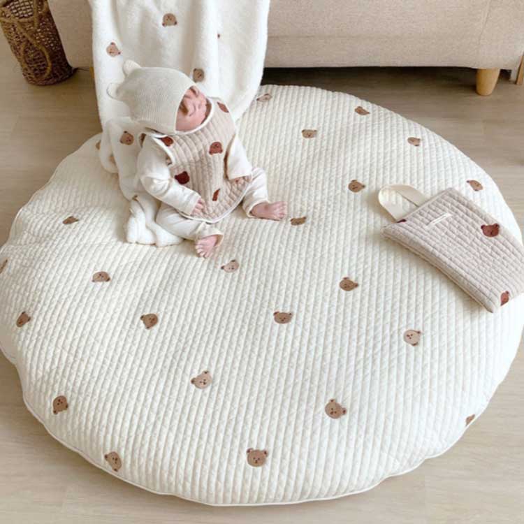 月齢 赤ちゃん フォト プレイマット お昼寝マット 月齢 コットン ベビーマット 月齢フォト ベビー 円形 マット 刺繍 ごろ寝アート 寝相アート よちよちマット プレゼント 出産祝い 洗える ギフト イブルマット サニーマット
