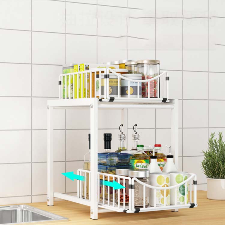 洗面台下 2段式 省スペース 組立簡単 組立簡単 収納ラック 引き出しシンク下収納棚 スライドラック 調味料収納ラック 台所収納 大容量 キッチン シンク下収納