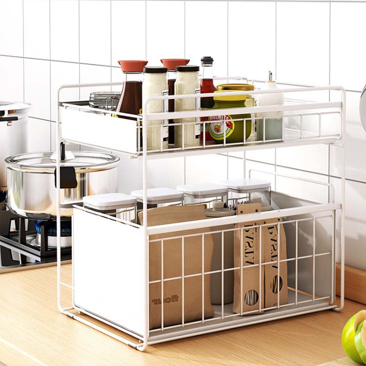 シンク下収納 スリム シンク下収納ラック シンク下 スライド 食器 スライドラック 2段 棚 収納ボックス 引き出し 調味料 収納棚 調理器具 キッチン収納 洗面台下 キッチンラック シンク下収納ワゴン 収納