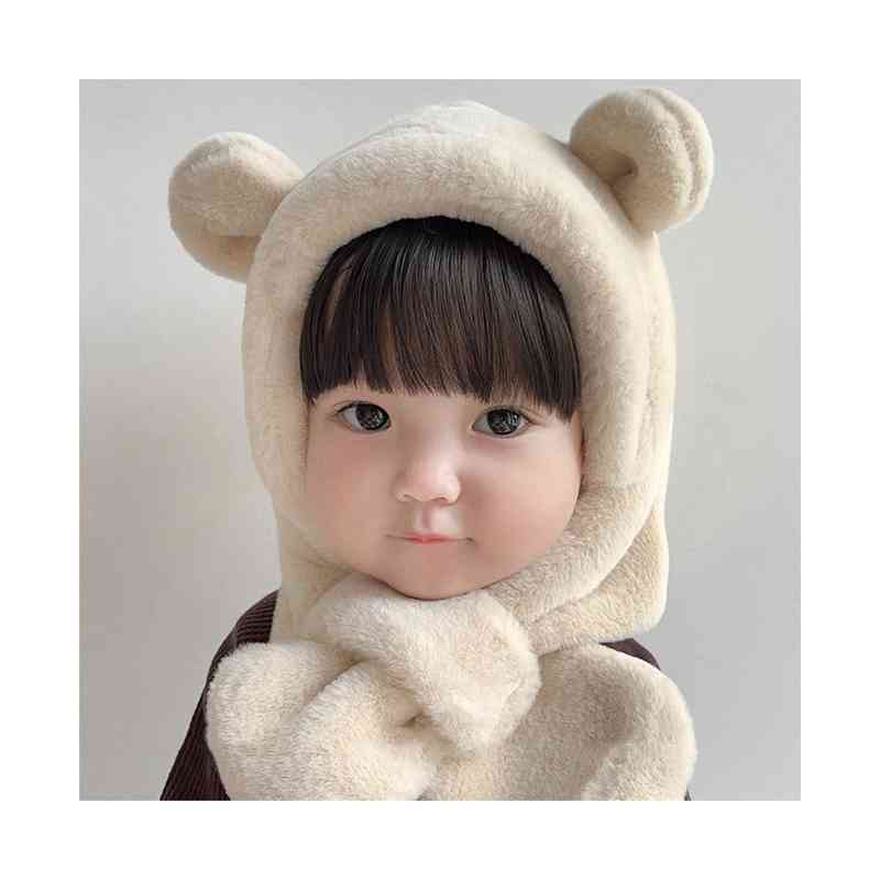 一体型 防寒 フード付きマフラー 子供 ボア帽子 クマ耳 ベビー ネックウォーマー ...