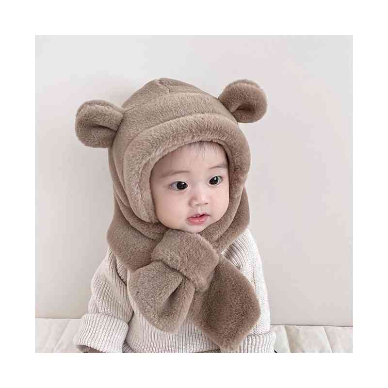一体型 防寒 フード付きマフラー 子供 ボア帽子 クマ耳 ベビー ネックウォーマー ...