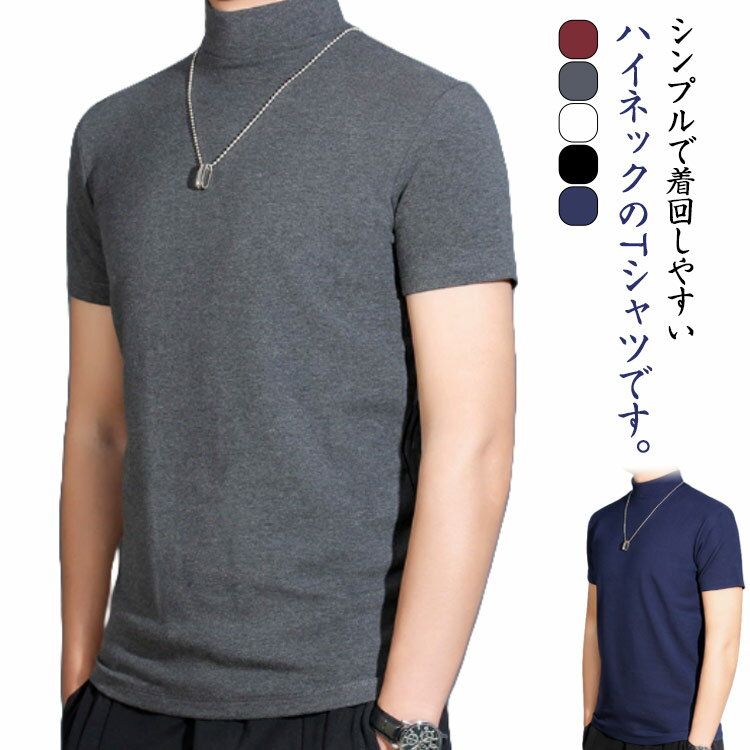 Rakuten - 春夏 無地 メンズ カットソー Tシャツ ゴルフウェア ハイネック モックネック 半袖 カジュアル 夏服 シンプル ビジネス オフィス 普段着 ハイネック シンプル オフィス ハイネック 大きいサイズ