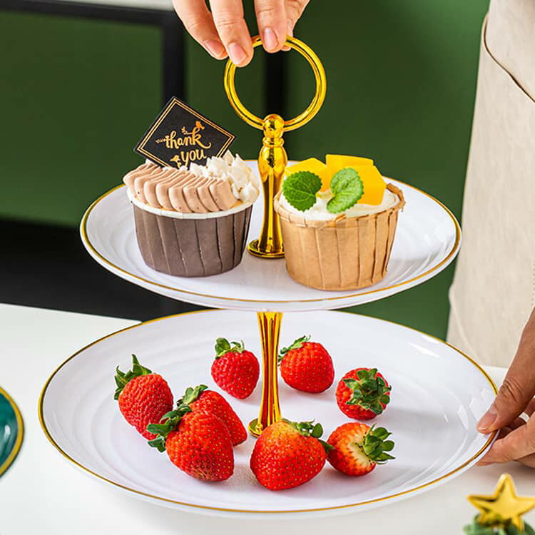 2セット アフタヌーンティー スタンド ケーキスタンド 2段 3段 プレートスタンド クリア ゴールドライン 北欧 おしゃれ デザートプレート スイーツスタンド シンプル 高級 デザートスタンド 果物 ケーキ デザート 焼き菓子 クッキー ハイティー イベント 結婚式 かわいい