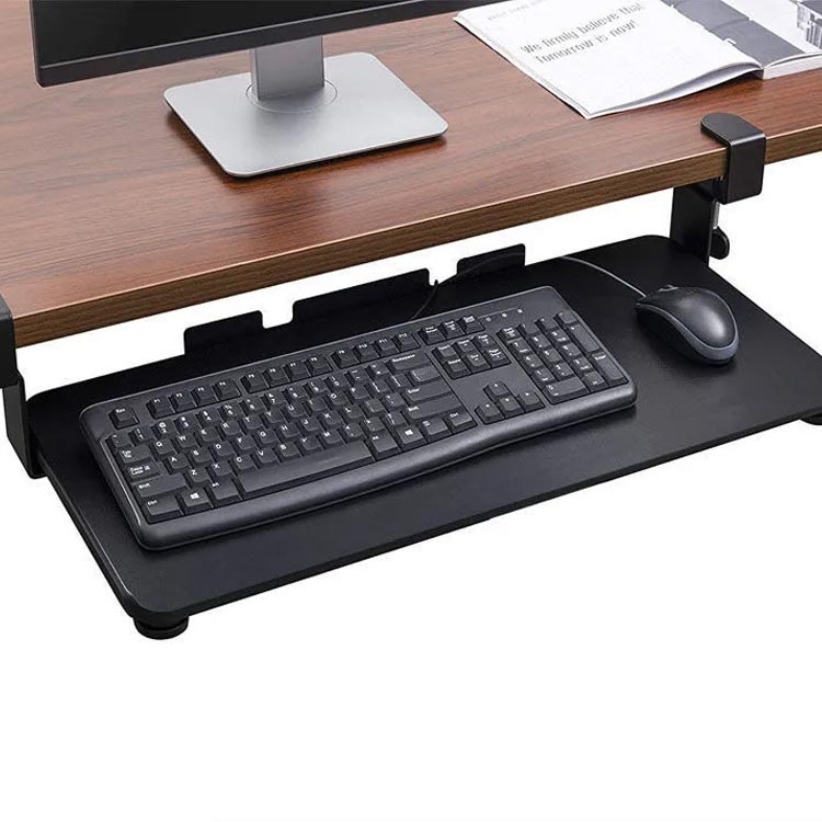 キーボードトレイ ラック 後付け デスク延長板 穴開け不要 木製 クランプ式 キーボード台 ホワイト pcデスク キーボード キーボードスライダー テレワーク 在宅ワーク 木目柄 完成品 ブラック マウス luxorx-10003099 LUXOR サンプル画像2