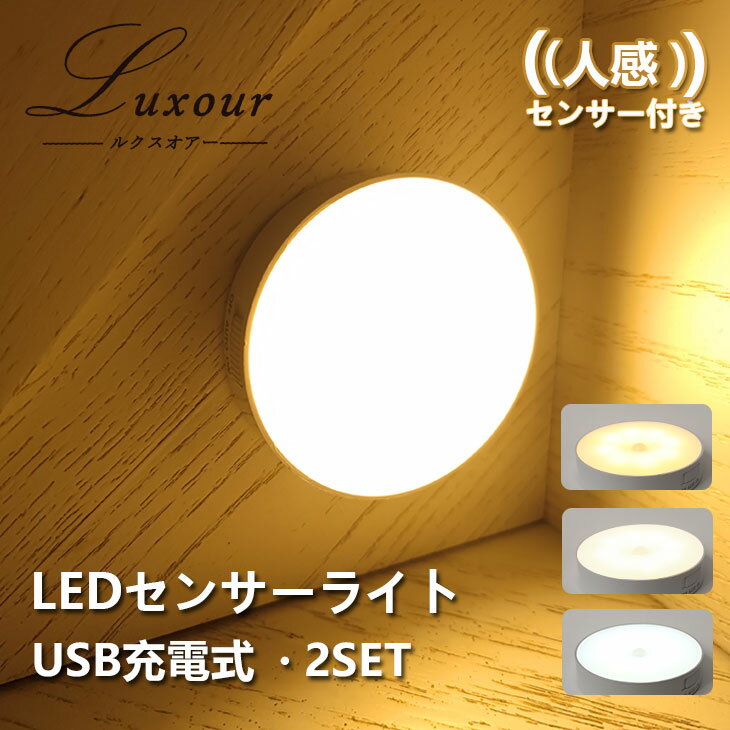 ★全品最大77％OFF★【2個セット】センサーライト 小型 軽量 LED人感センサーライト USB充電式 室内 屋内フットライト 足元灯 安全灯 常夜灯 防犯ライト ナイトライト 防災用 磁石付き 両面テープ付き 補助照明 配線不要(LUX-NGE-2SET)