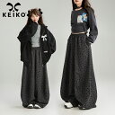 【KEIKO】縦ストライプ小蝶柄 バルーンワイドバナナ型クロップドパンツ ゴムハイウエスト インナー付透け防止 夏新作 スウェット 脚長 ワイドパンツ 若者カジュアルコーデ モードスイート レディースボトムス