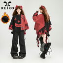 【KEIKO】 春 フェイクツーウェイ ピエロ柄 カラーブロック レディースパーカー 新店舗限定!お祝いクーポン最高1,000円!!!