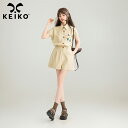 KEIKOフェイクリネンワークスタイルジャンプスーツショーツレディース25夏フレンチエイジング小さな薄いジャンプスーツパンツ