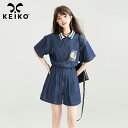 KEIKOは甘くて塩辛いライトデニムジャンプスーツショートパンツ25夏ハンサムな10代の薄いワークウェアジャンプスーツの感覚をすることができます