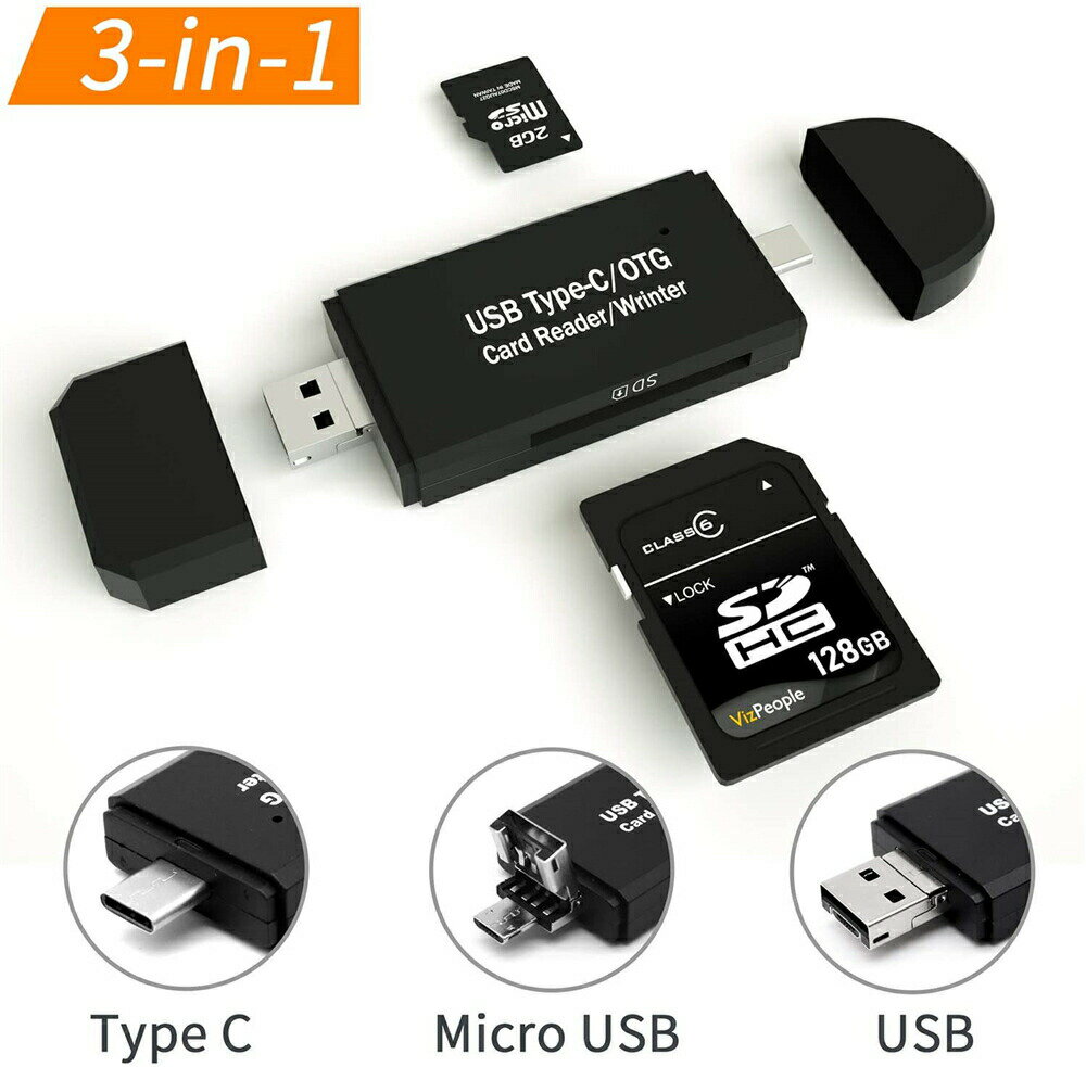 【P5倍！感謝祭】【Type-C/Micro usb/USB 3in1】メモリカードリーダー SD USBマルチカードリーダー OTG SD/Micro SDカード両対応 データ転送 Type-C/USB接続 パソコン/タブレット/Windows/Macbook/Xperia/Samsung/Huawei/