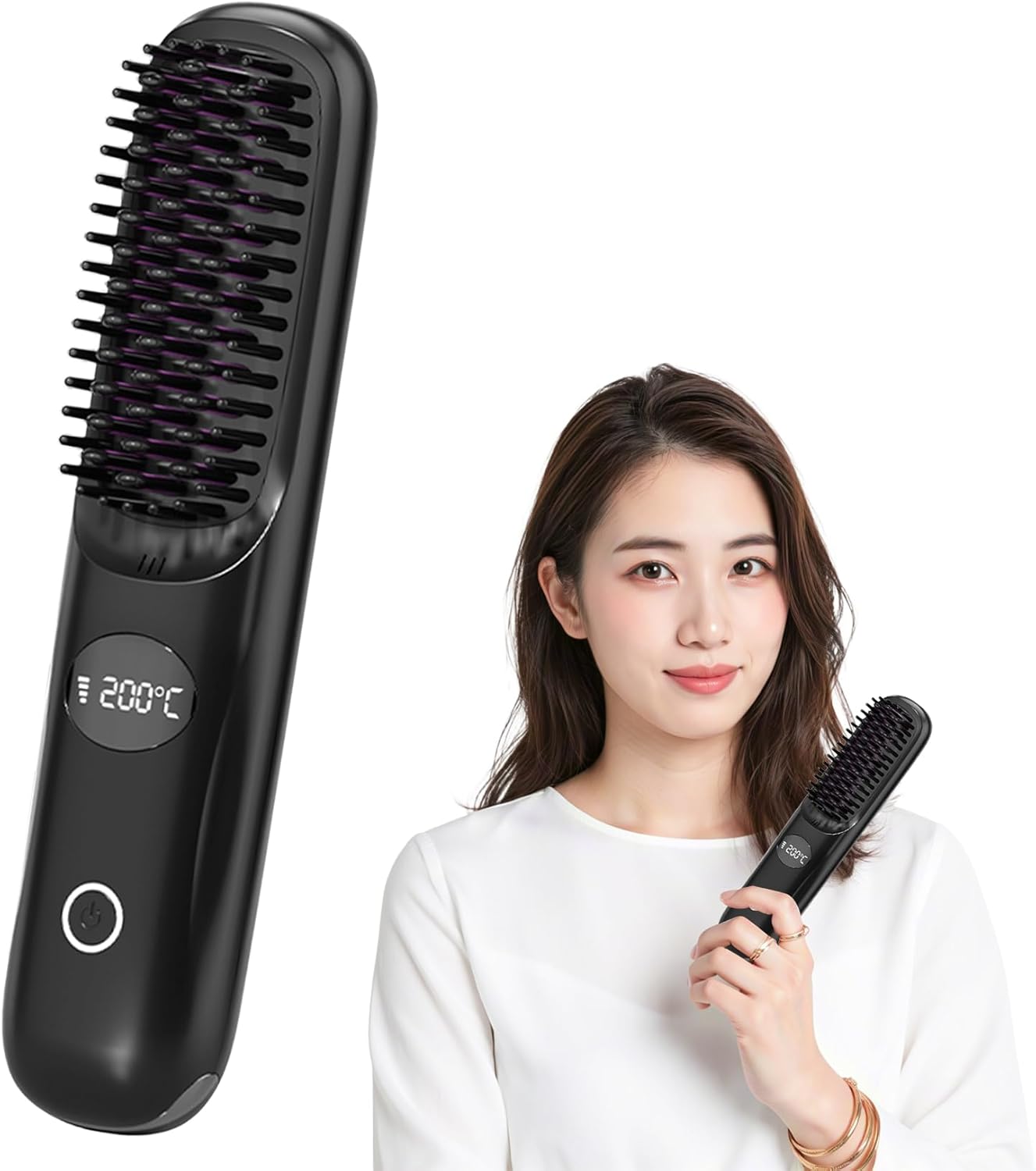ヘアアイロン ストレートアイロン ヒートブラシ コードレス ストレートブラシ 3段階160〜200 °C 急速加..