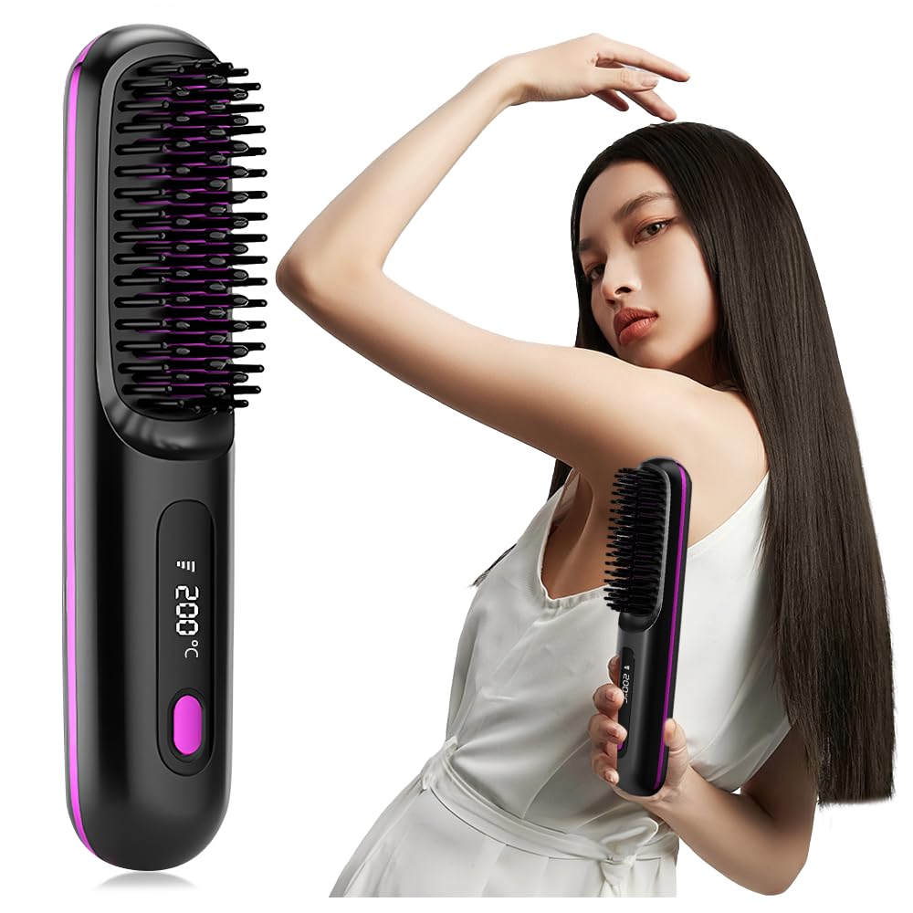 ヒートブラシ ブラシ型ヘアアイロン ストレートブラシ 電気ブラシ マイナスイオン コードレス 6000mAh..