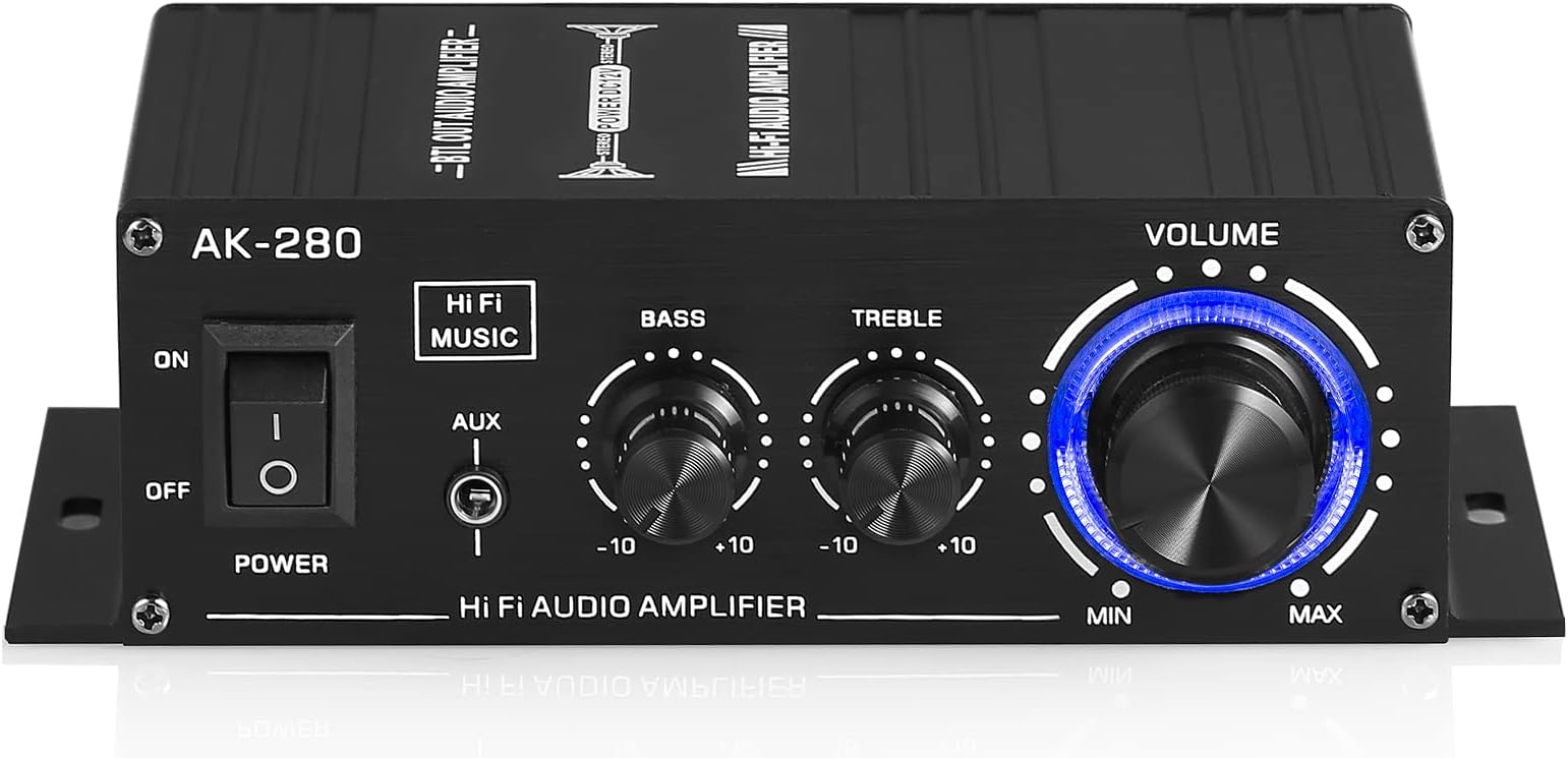 ミニ ステレオ アンプ 40W×2： 高音低音独立調節 ±10dB 車載/家庭兼用 155mm超小型 ブルーLED luxs-1-10001681 KEIKO サンプル画像2