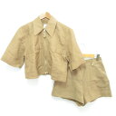 【中古】 良品 Aje.アジェ リネン 半袖ジャケット+ショートパンツ セットアップ サイズ6/8 キャメル レディース Luxs ブランド古着のリュクス