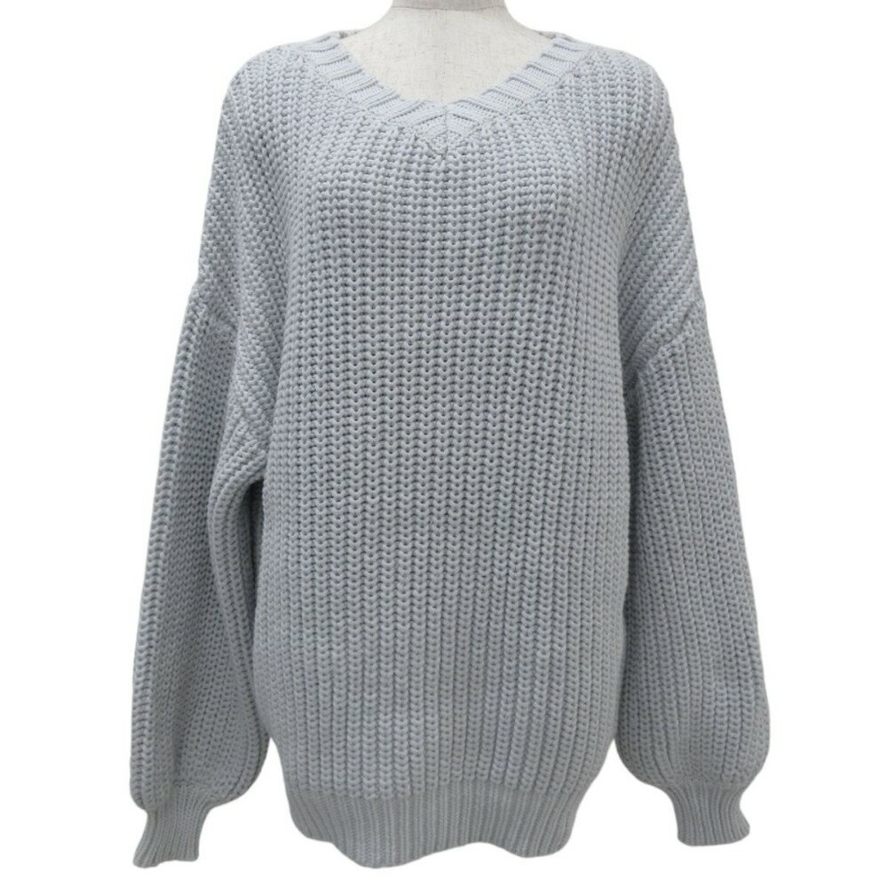 【中古】 クリーニング済み 美品 21AW Whim Gazette ウィムガゼット 長袖 Vネック オーバーサイズ ニット セーター サイズF ライトグレー レディース Luxs ブランド古着のリュクス