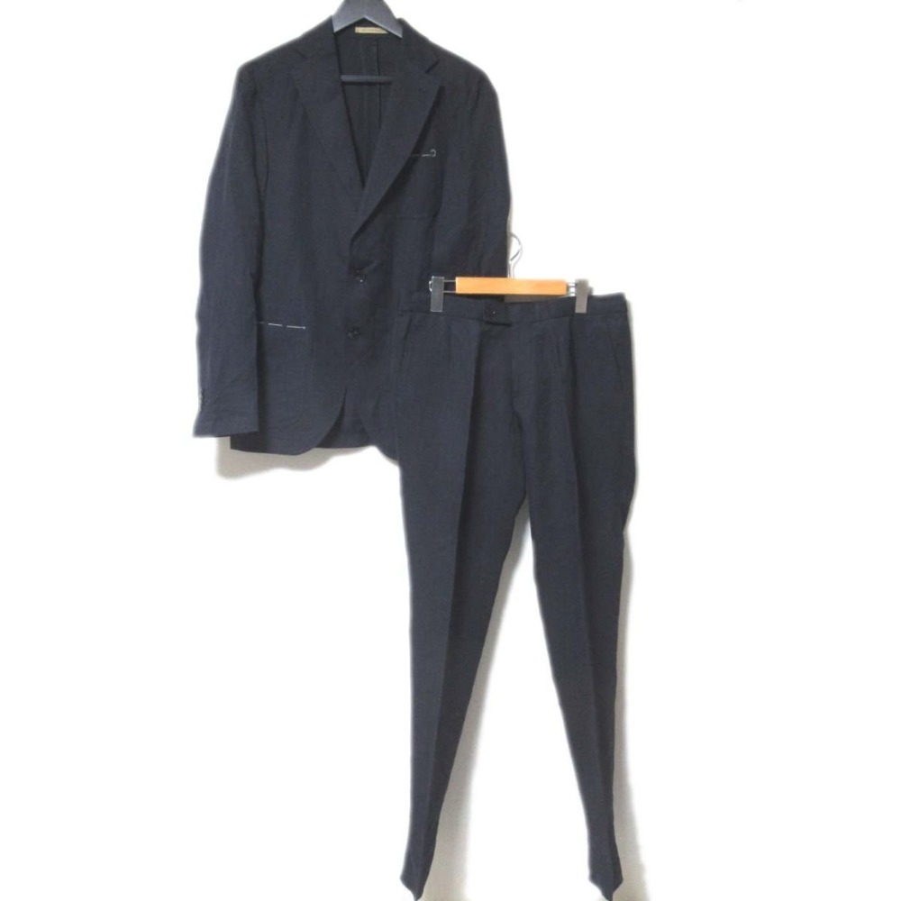 【中古】 未使用 SARTORIA LATORRE サルトリアラトーレ DECO ヘリンボーン テーラードジャケット スラックスパンツ スーツ セットアップ 50 ネイビー メンズ Luxs ブランド古着のリュクス
