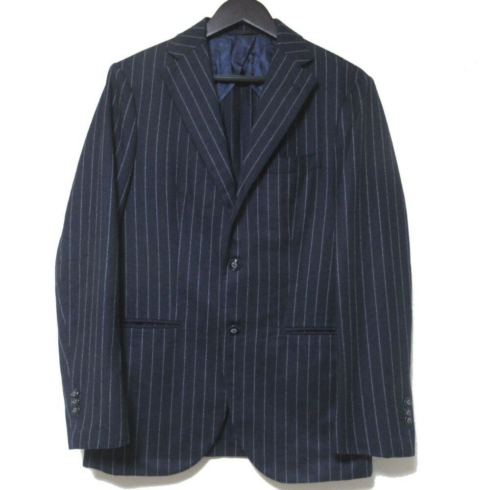 【中古】 美品 BARBA NAPOLI バルバ ピンストライプ柄 シングル テーラードジャケット+スラックスパンツ スーツ セットアップ 48 ネイビー メンズ Luxs ブランド古着のリュクス