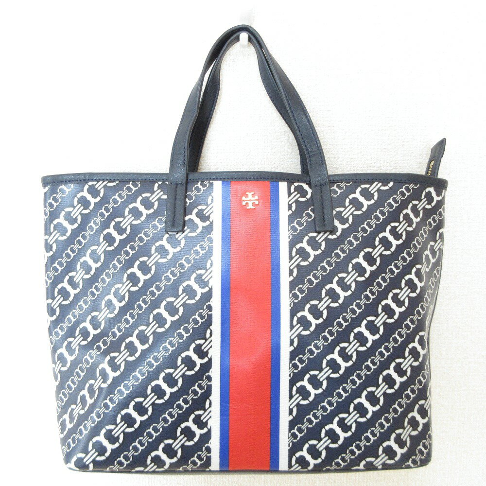 美品】トリーバーチ トートバッグ 2way レザー 紺 A4 チェーン 美品】トリーバーチ トートバッグ 2way レザー 紺 A4 チェーン