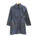 【中古】 美品 Theory セオリー ミドル丈 レザーコンビ ベルテッド ステンカラーコート 小さいサイズ P ブラック レディース Luxs ブランド古着のリュクス(4)