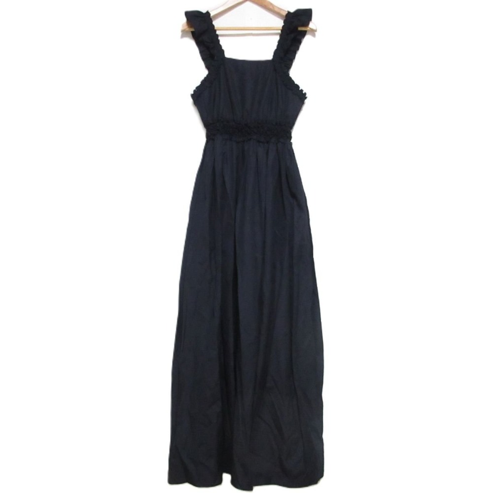 【中古】 美品 22SS CHLOE クロエ フリルディティール マキシ丈 フレア ノースリーブワンピース ロングドレス 36 ネイビー レディース Luxs ブランド古着のリュクス