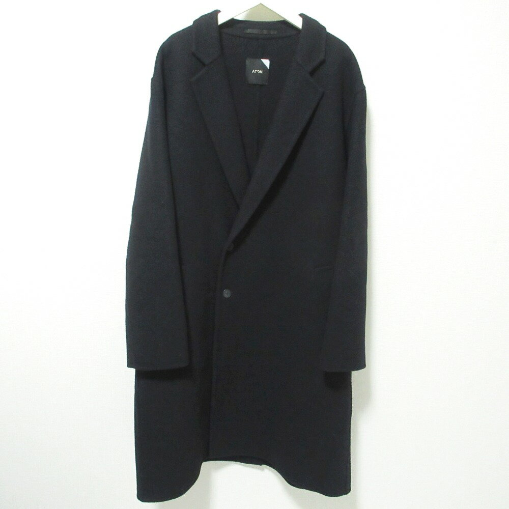 【中古】 美品 ATON エイトン SUPER 160S DOUBLE MELTON COAT チェスターコート 4 ブラック メンズ レディース Luxs ブランド古着のリュクス