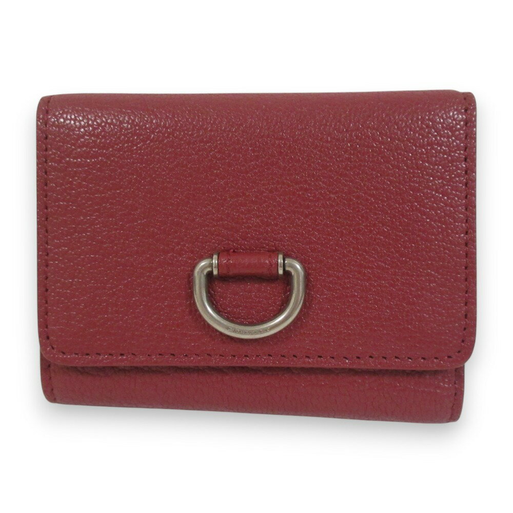 【中古】 美品 BURBERRY バーバリー レザー 3つ折り財布 コンパクトウォレット ボルドー×シルバー金具 レディース Luxs ブランド古着のリュクス