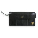 【中古】 良品 Chloe クロエ レザー ロゴプレート 二つ折り ロングウォレット ブラック×ゴールド レディース Luxs ブランド古着のリュクス
