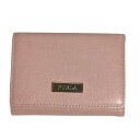 【中古】 美品 FURLA フルラ レザー メタルプレートロゴ Wフラップ 三つ折り コンパクトウォレット 財布 箱付き ピンク レディース Luxs ブランド...