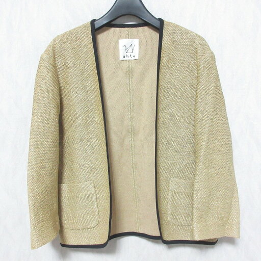 【中古】美品 ohta オオタ パイピング ポケット付き ボタンレス ノーカラージャケット カーディガン ナチュラル レディース Luxs ブランド古着のリュクス 【中古】美品 ohta オオタ パイピング ポケット付き ボタンレス ノーカラージャケット カーディガン ナチュラル レディース Luxs ブランド古着のリュクス