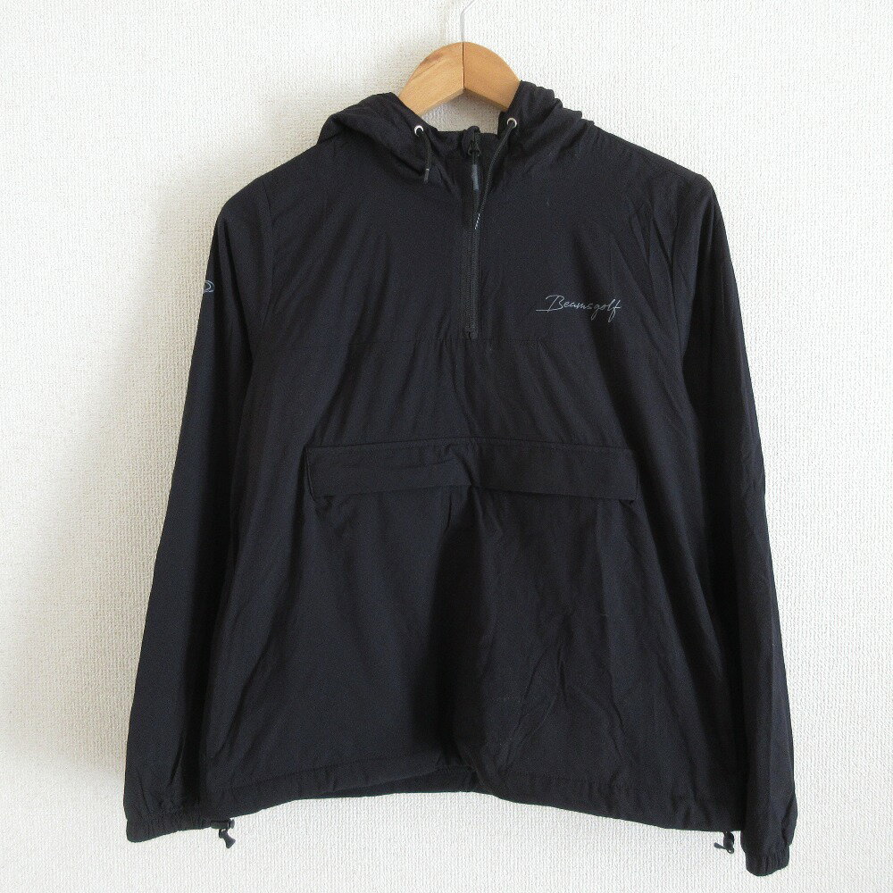 【中古】 美品 22AW BEAMS Golf ビームスゴルフ パッカブル アノラックパーカー ナイロン プルオーバー フーディー ジャケット M ブラック レディース Luxs ブランド古着のリュクス