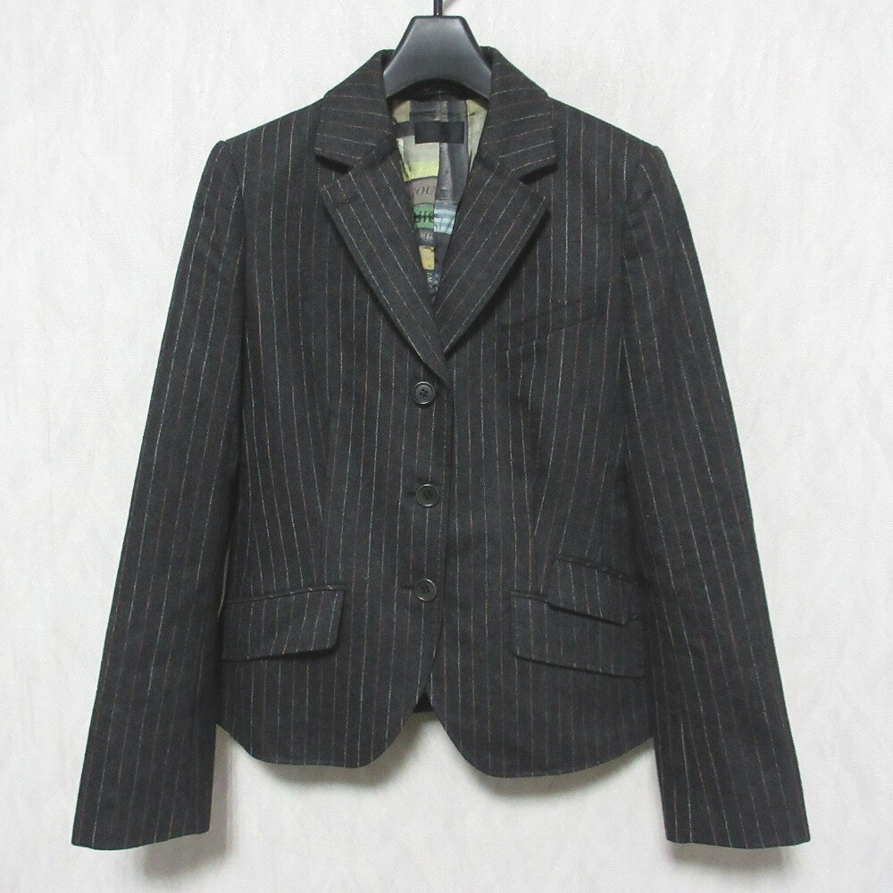 【中古】 美品 Paul Smith BLACK ポールスミス ストライプ柄 ウール 3B シングル テーラードジャケット 38 ダークグレー レディース Luxs ブランド古着のリュクス