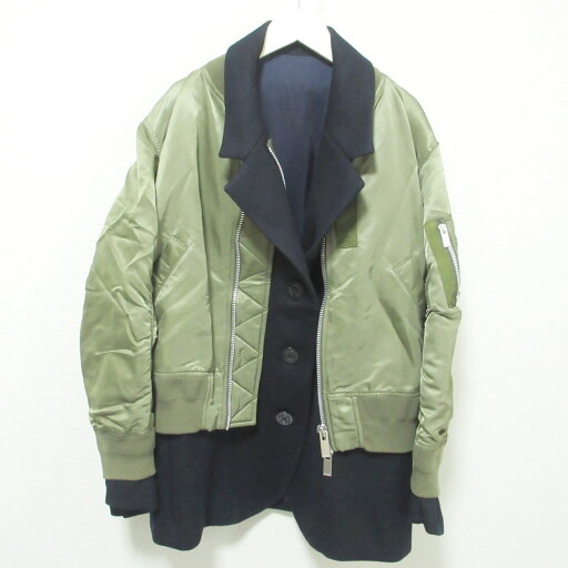 【中古】 美品 19AW sacai サカイ MA-1×MELTON JACKET ドッキングジャケット ブルゾン 1 カーキ×ネイビー レディース Luxs ブランド古着のリュクス 【中古】 美品 19AW sacai サカイ MA-1×MELTON JACKET ドッキングジャケット ブルゾン 1 カーキ×ネイビー レディース Luxs ブランド古着のリュクス