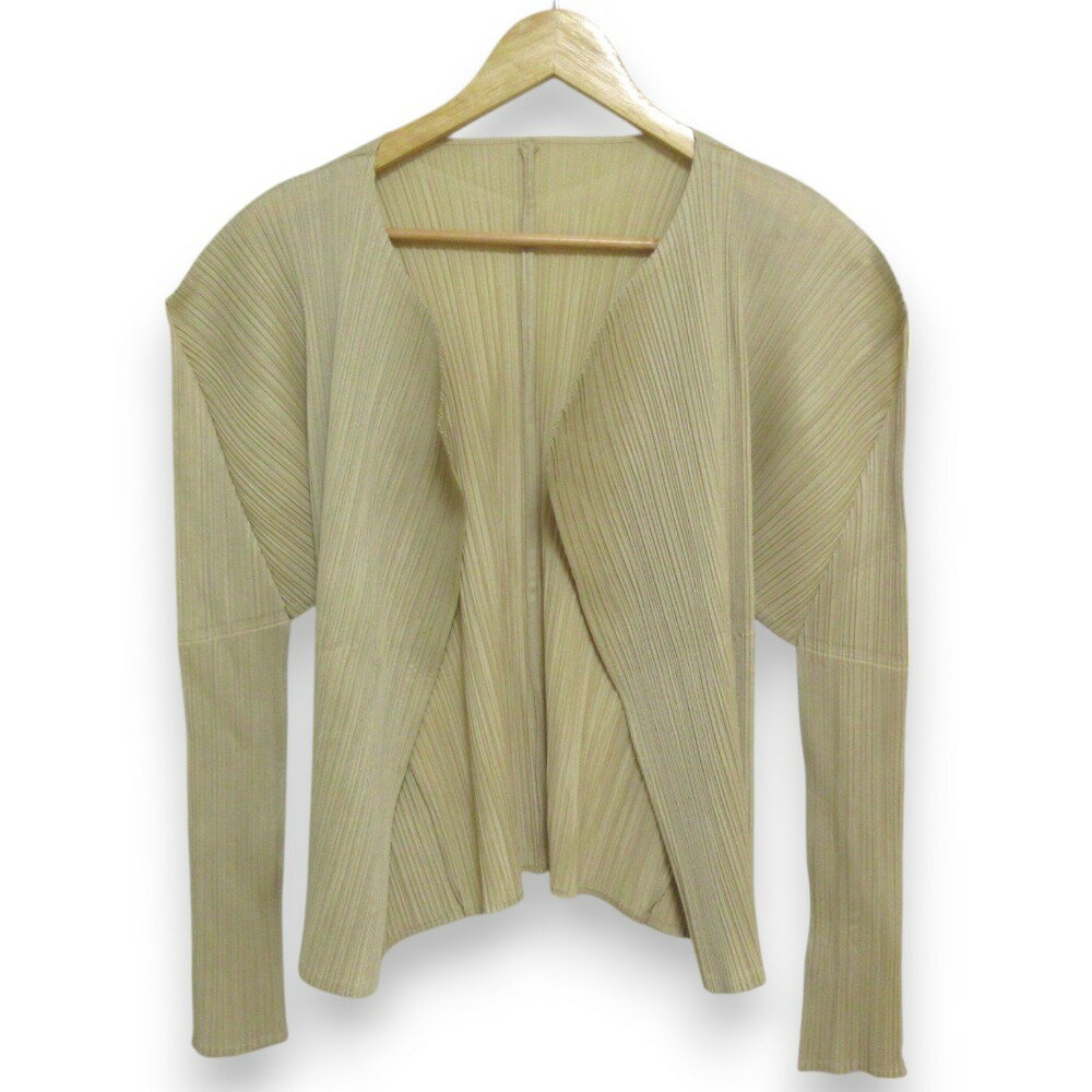 【中古】 良品 PLEATS PLEASE ISSEY MIYAKE プリーツプリーズ イッセイミヤケ ボタンレス プリーツカーディガン PP04-JD623 サイズ3 ベージュ レディース Luxs ブランド古着のリュクス