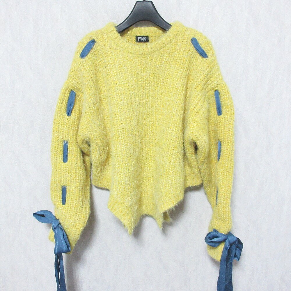 【中古】 美品 23AW Pameo Pose パメオポーズ Ribbon Sweater リボン レースアップ プルオーバー ニット セーター 2323626005 F イエロー レディース Luxs ブランド古着のリュクス