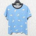 【中古】 美品 miu miu ミュウミュウ バックボーダー ネコ 猫 キャットプリント 切替 クルーネック 半袖 カットソー Tシャツ S ブルー系 レディー...
