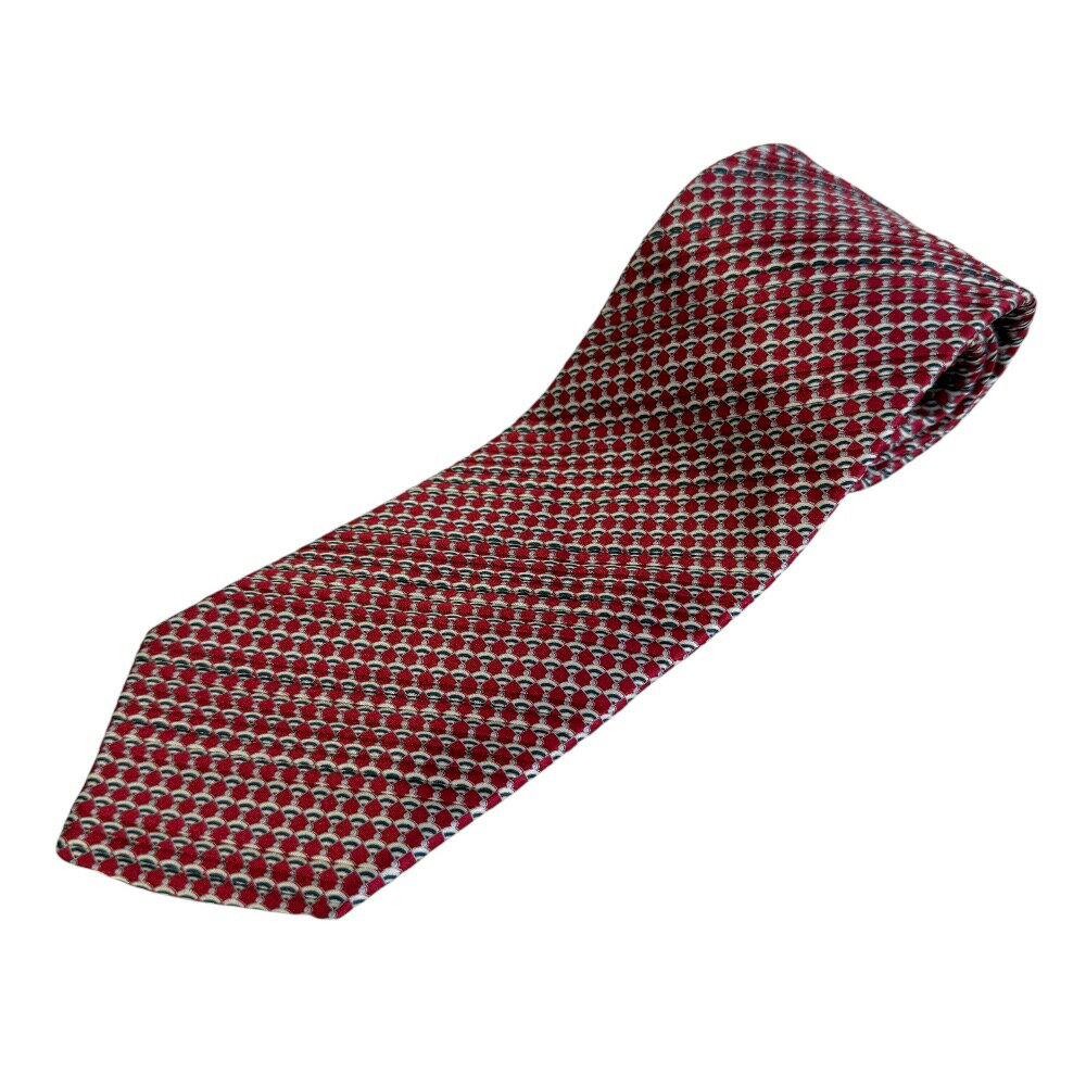 【中古】 美品 Brioni ブリオーニ 小紋柄 シルク100% プリーツネクタイ レギュラータイ レッド系 メンズ Luxs ブランド古着のリュクス