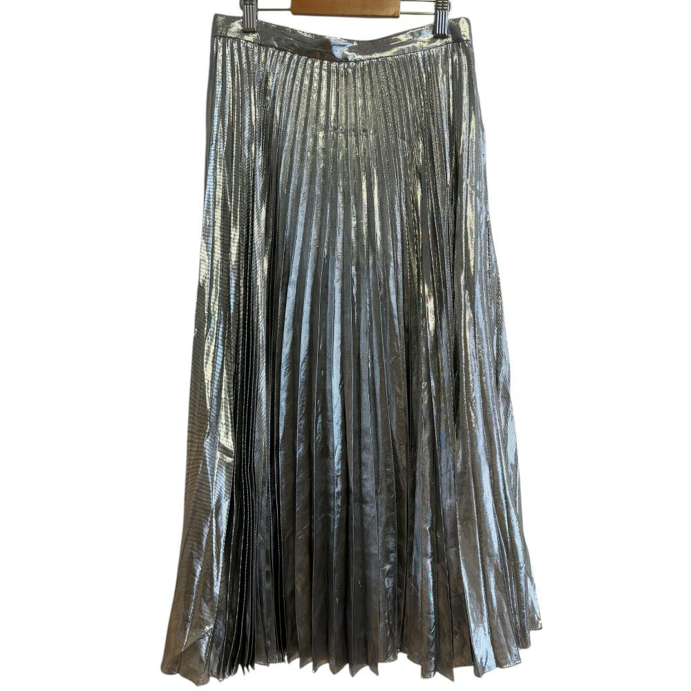 【中古】 美品 CELINE セリーヌ エディ期 シルクブレンド ミモレ丈 プリーツスカート 38 シルバー レディース Luxs ブランド古着のリュクス