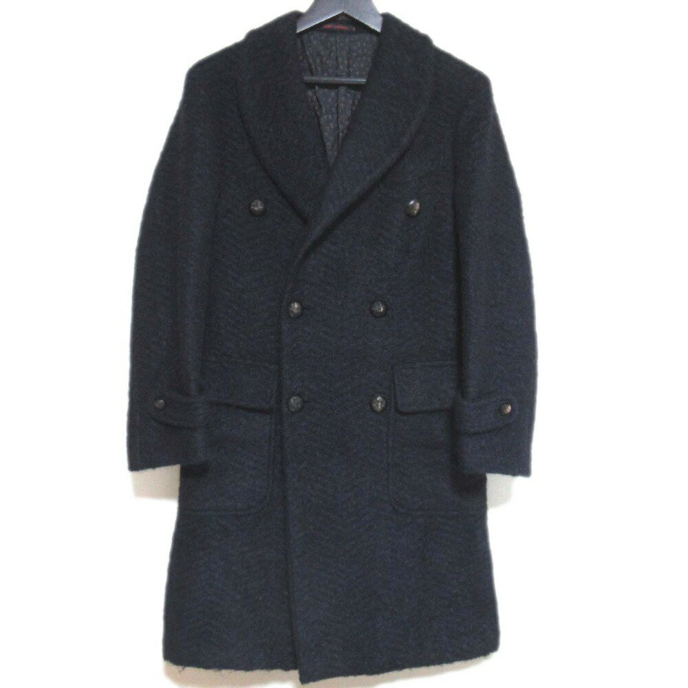 【中古】美品 THE GIGI ザジジ ウール モヘヤブレンド ダブルブレスト ショールカラー チェスターコート 44サイズ ダークネイビー メンズ Luxs ブランド古着のリュクス