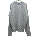 【中古】 新品同様 22AW BALENCIAGA バレンシアガ 総ロゴ ニットトレーナー セーター オーバーサイズ XS グレー メンズ Luxs ブランド古着のリュクス
