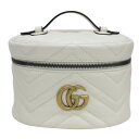 【中古】 未使用 GUCCI グッチ GGマーモント レザー バニティバッグ メイクアップバッグ 化粧ポーチ 624615 ホワイト レディース Luxs ブラ...