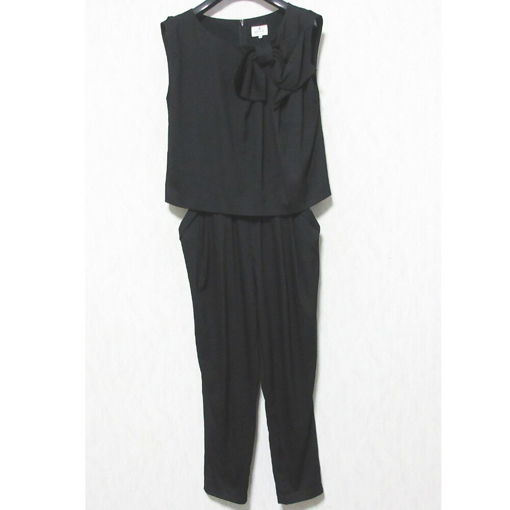 【中古】 LANVIN en Bleu ランバンオンブルー リボンモチーフ セットアップ風 ノースリーブ オールインワン サロペット パンツ 38 ブラック レディース Luxs ブランド古着のリュクス