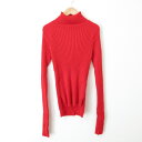 【中古】美品 23AW LE PHIL ルフィル ウール ストレッチ ハイネック ロングスリーブ 裾スリット リブニット セーター カットソー F レッド レディース Luxs ブランド古着のリュクス