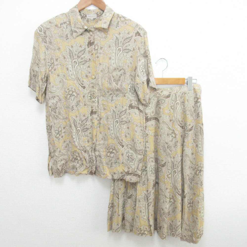 【中古】 良品 BURBERRY'S バーバリーズ ヴィンテージ ペイズリー柄 ブラウス スカート セットアップ 大きいサイズ 13/15 ベージュ系 レディース Luxs ブランド古着のリュクス