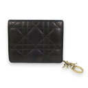 【中古】 良品 Christian Dior クリスチャンディオール レディディオール ロゴチャーム レザー 二つ折り財布 コンパクトウォレット ブラック レデ...